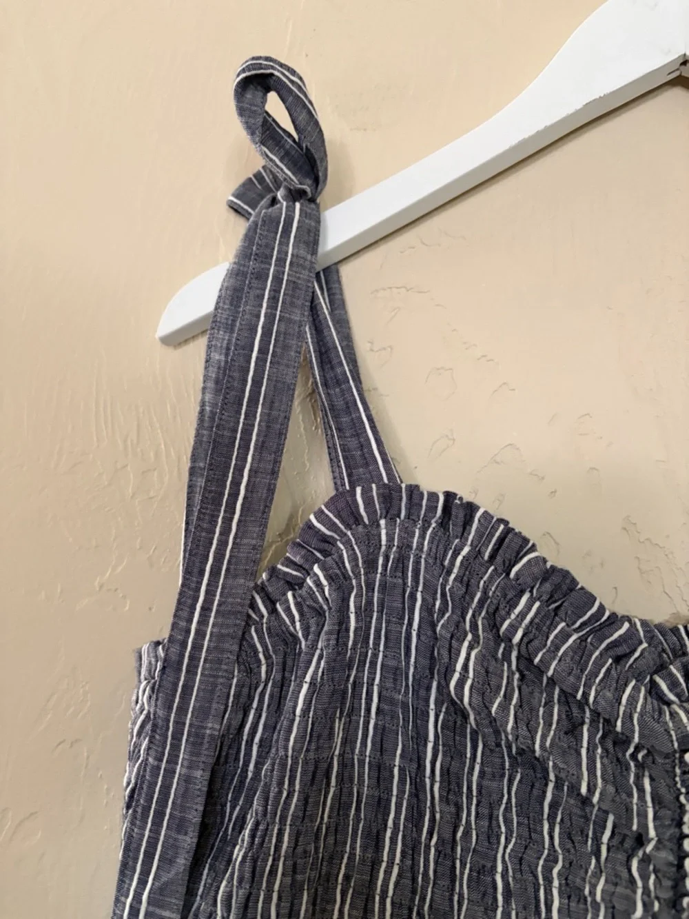 En Creme Blue and White Striped Tie-Shoulder Jumpsuit